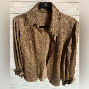 Anne Klein New York silk unique pattern Button-Up Shirt French cuff blouse